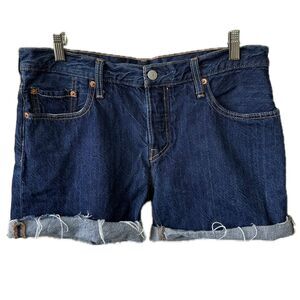 Levi's Women's 501 Dark Wash Cut Off Raw Hem Button Fly Denim Jeans Shorts W28